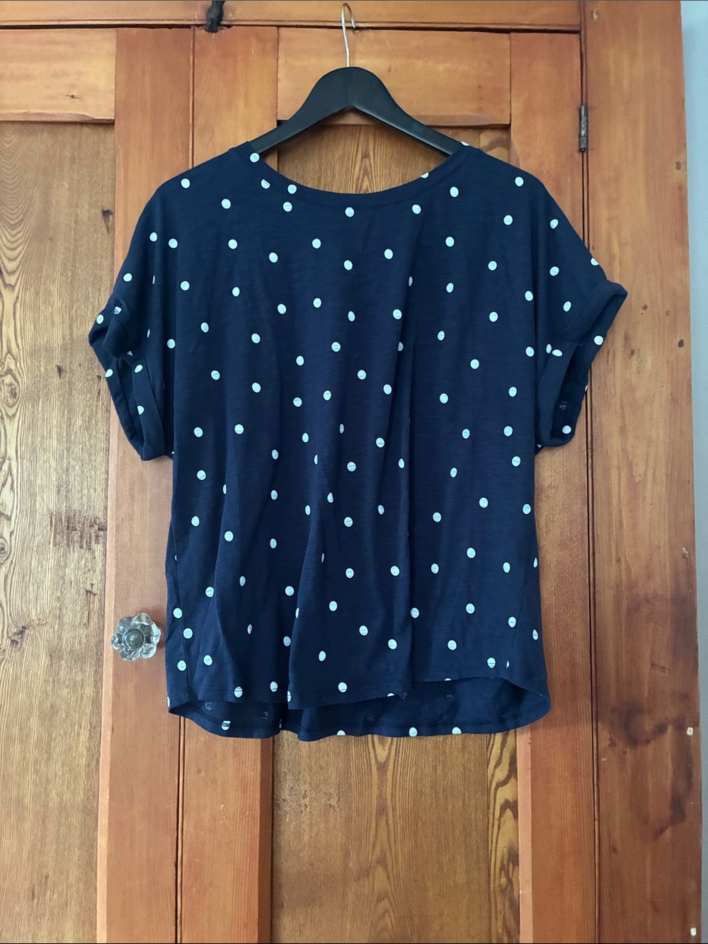 Women's Navy Polka Dot Short Sleeve Top